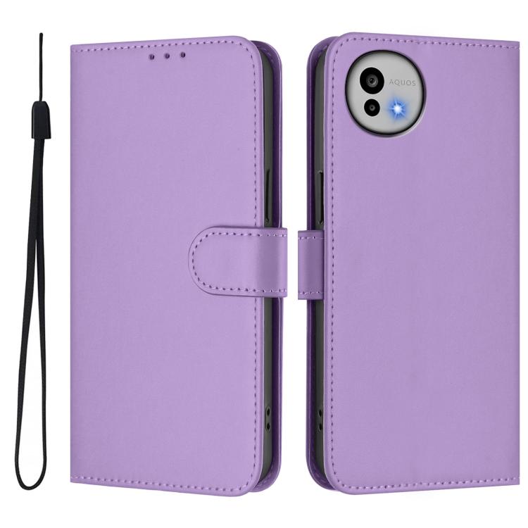 For Sharp Aquos wish6 Skin Feel Solid Color Leather Phone Case with Lanyard