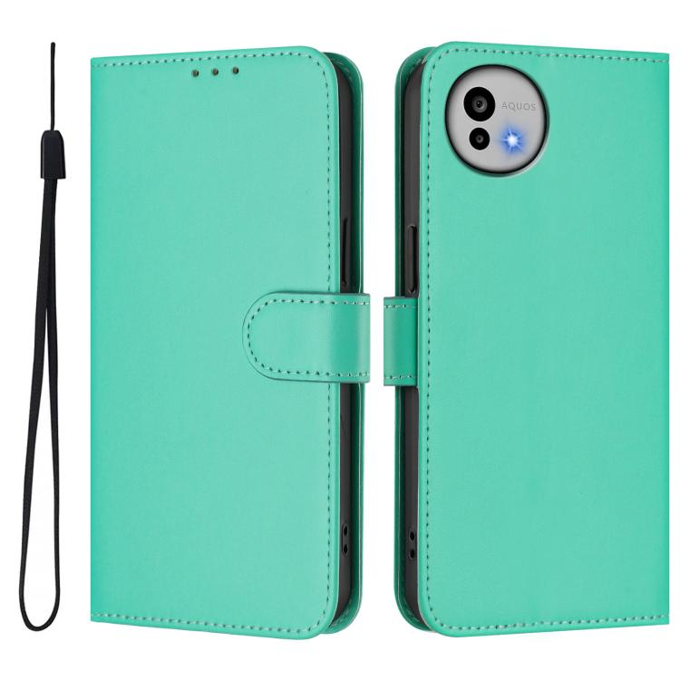 For Sharp Aquos wish6 Skin Feel Solid Color Leather Phone Case with Lanyard