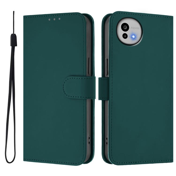 For Sharp Aquos wish6 Skin Feel Solid Color Leather Phone Case with Lanyard