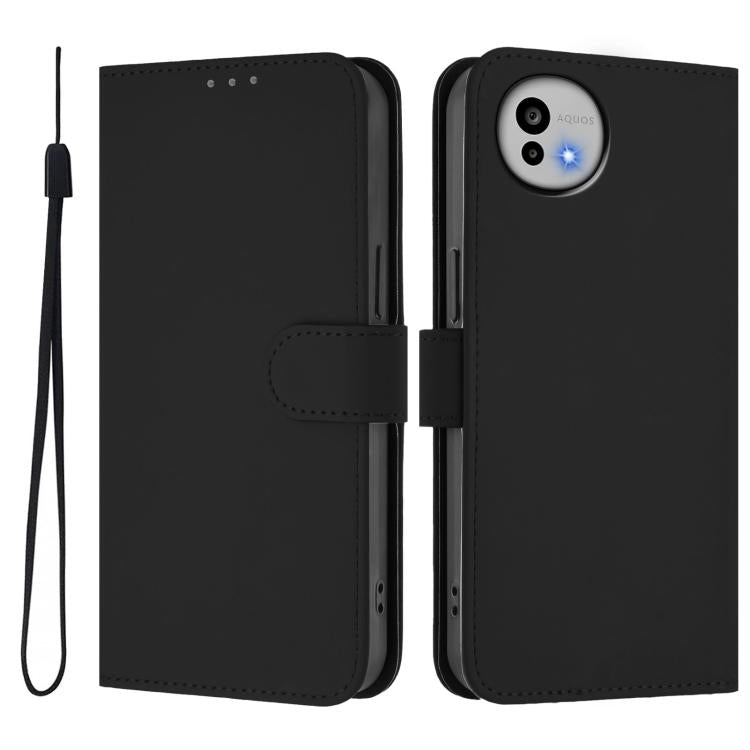 For Sharp Aquos wish6 Skin Feel Solid Color Leather Phone Case with Lanyard