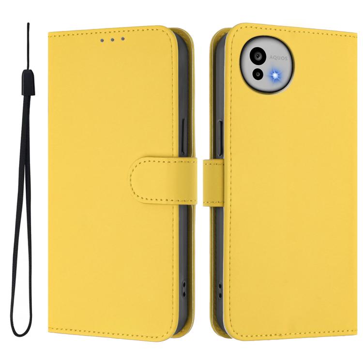 For Sharp Aquos wish6 Skin Feel Solid Color Leather Phone Case with Lanyard