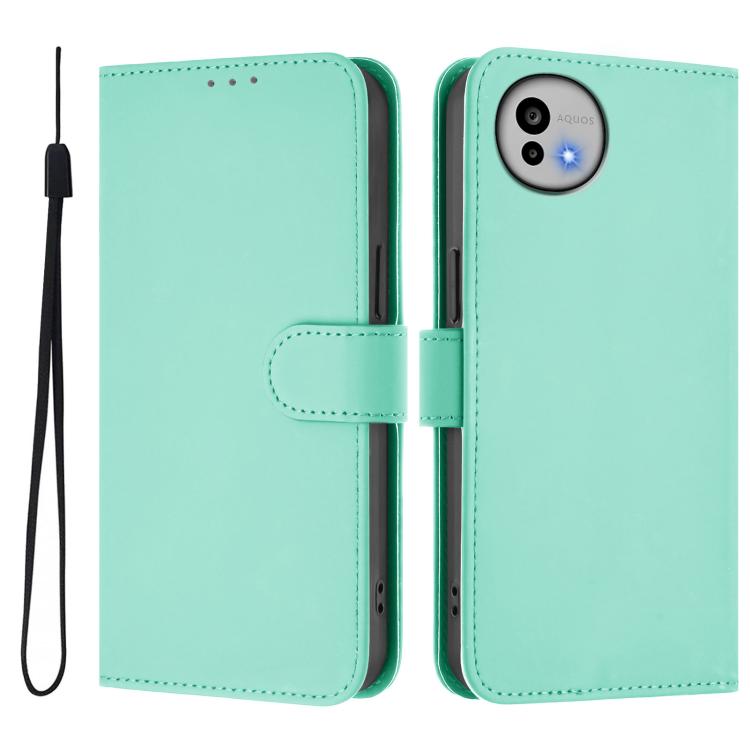 For Sharp Aquos wish6 Skin Feel Solid Color Leather Phone Case with Lanyard