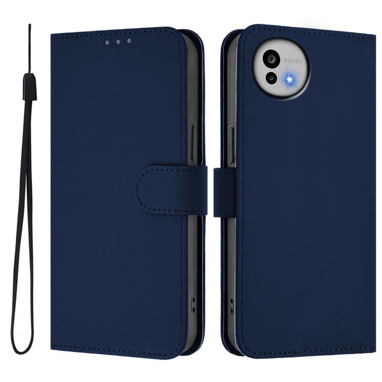 For Sharp Aquos wish6 Skin Feel Solid Color Leather Phone Case with Lanyard