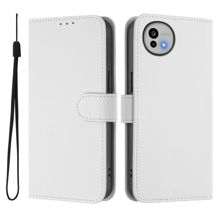 For Sharp Aquos wish6 Skin Feel Solid Color Leather Phone Case with Lanyard