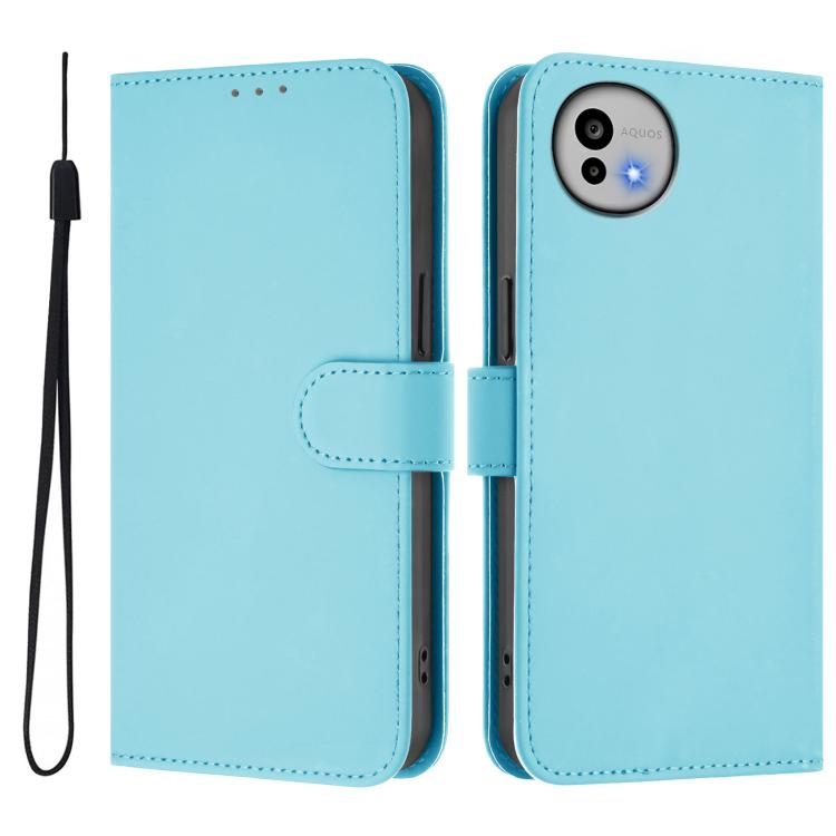 For Sharp Aquos wish6 Skin Feel Solid Color Leather Phone Case with Lanyard