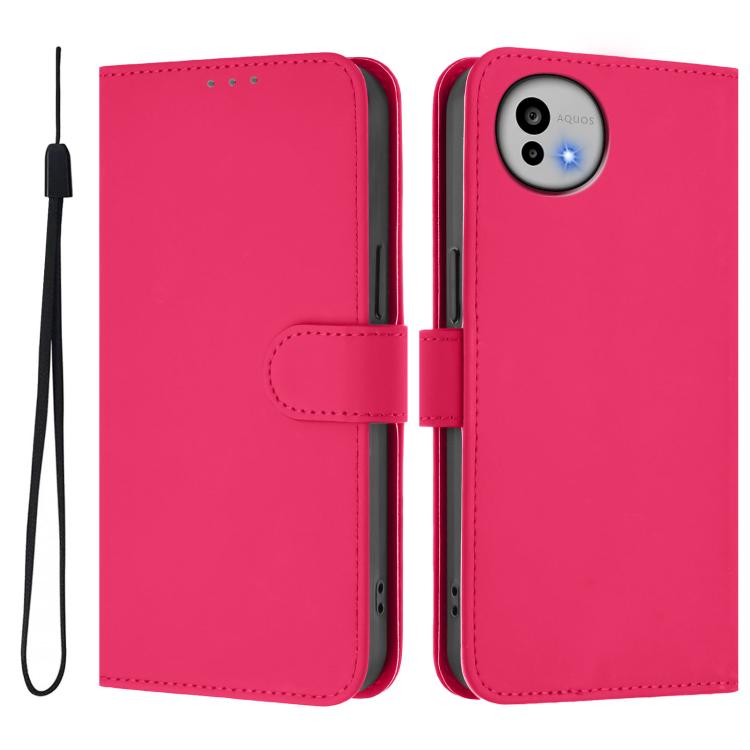 For Sharp Aquos wish6 Skin Feel Solid Color Leather Phone Case with Lanyard