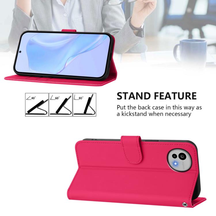 For Sharp Aquos wish6 Skin Feel Solid Color Leather Phone Case with Lanyard