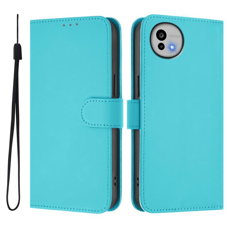 For Sharp Aquos wish6 Skin Feel Solid Color Leather Phone Case with Lanyard