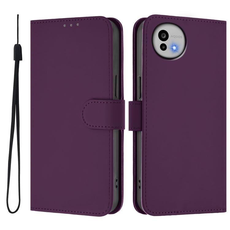 For Sharp Aquos wish6 Skin Feel Solid Color Leather Phone Case with Lanyard