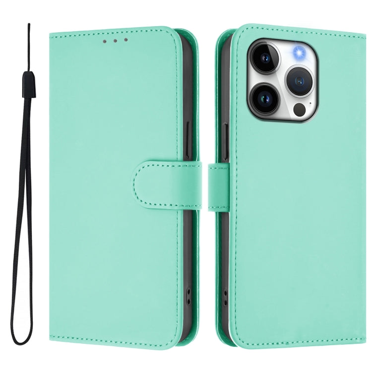 For iPhone 16 Pro Skin Feel Solid Color Leather Phone Case with Lanyard