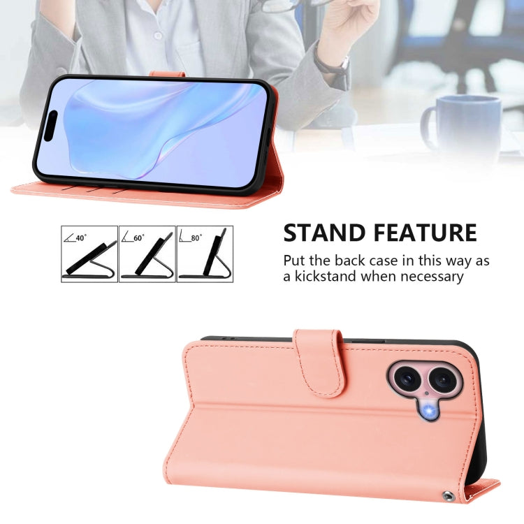 For iPhone 16 Skin Feel Solid Color Leather Phone Case with Lanyard