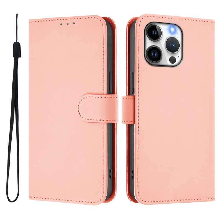 For iPhone 15 Pro Max Skin Feel Solid Color Leather Phone Case with Lanyard