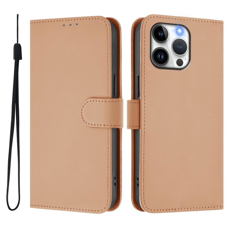 For iPhone 15 Pro Max Skin Feel Solid Color Leather Phone Case with Lanyard
