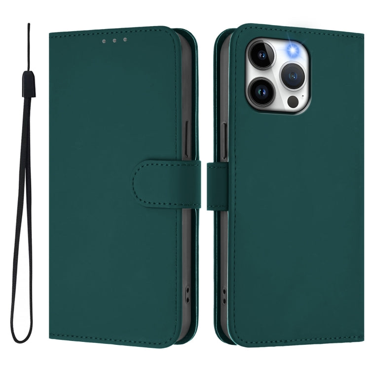 For iPhone 15 Pro Max Skin Feel Solid Color Leather Phone Case with Lanyard