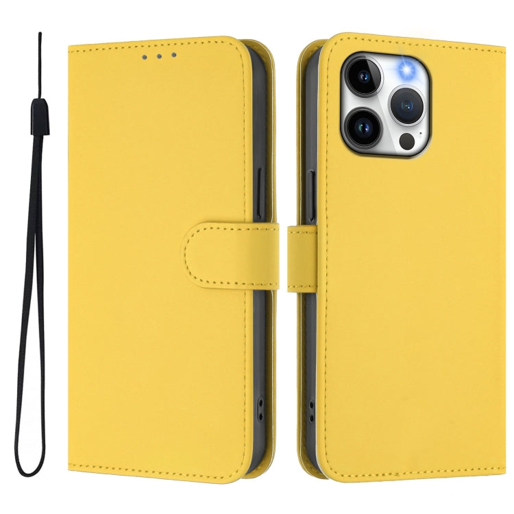 For iPhone 15 Pro Max Skin Feel Solid Color Leather Phone Case with Lanyard