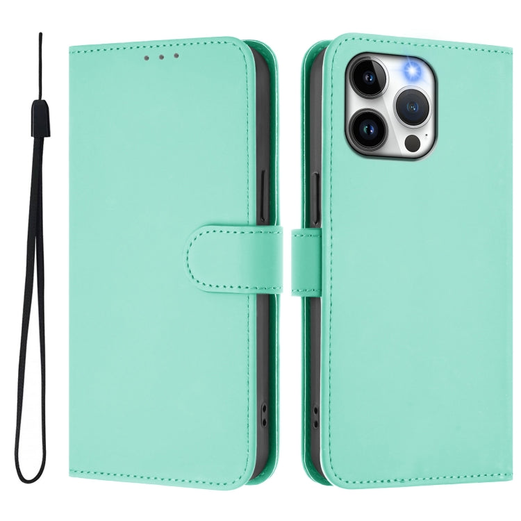For iPhone 15 Pro Max Skin Feel Solid Color Leather Phone Case with Lanyard