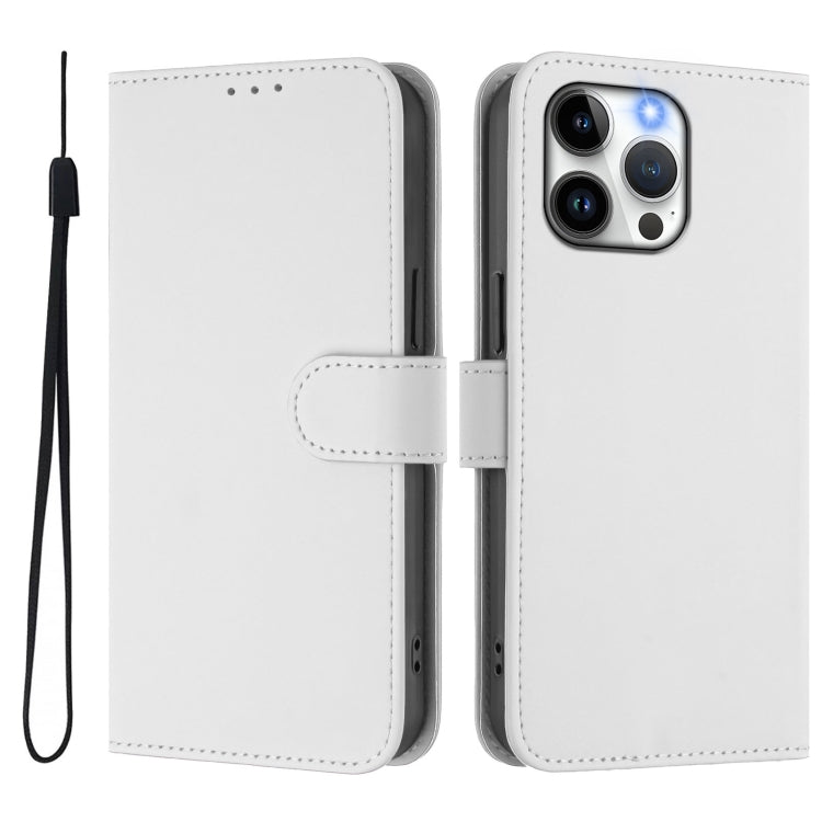 For iPhone 15 Pro Max Skin Feel Solid Color Leather Phone Case with Lanyard