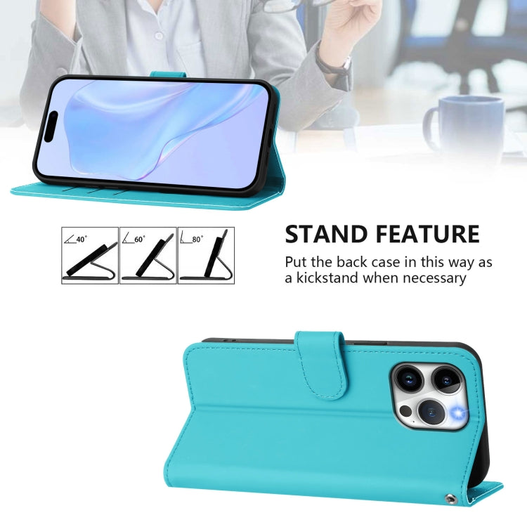 For iPhone 15 Pro Max Skin Feel Solid Color Leather Phone Case with Lanyard