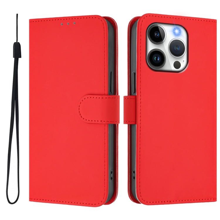 For iPhone 15 Pro Skin Feel Solid Color Leather Phone Case with Lanyard