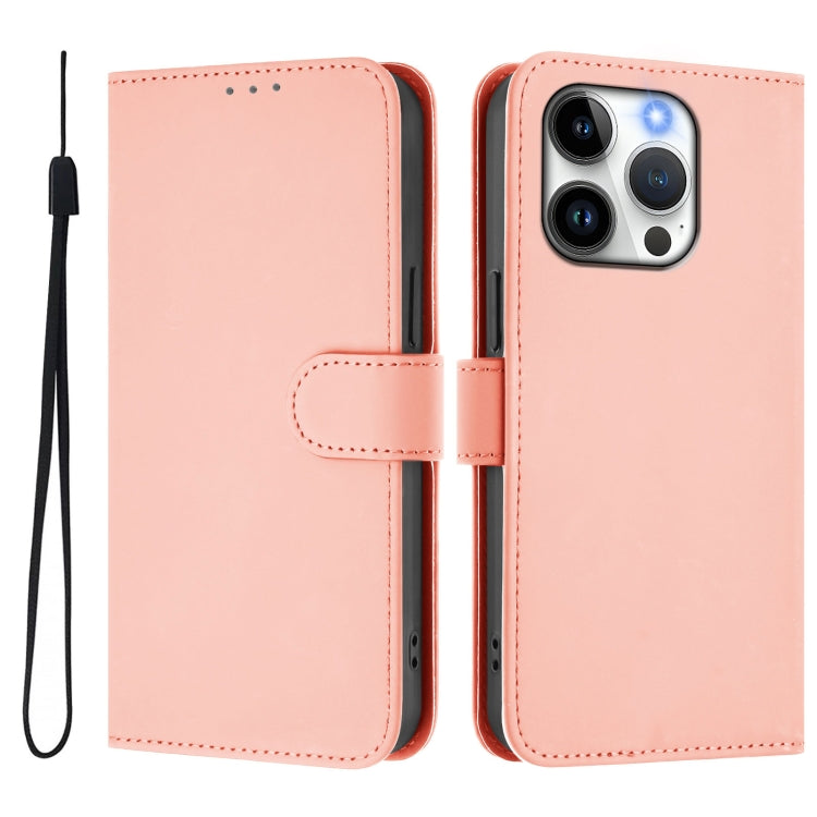 For iPhone 15 Pro Skin Feel Solid Color Leather Phone Case with Lanyard
