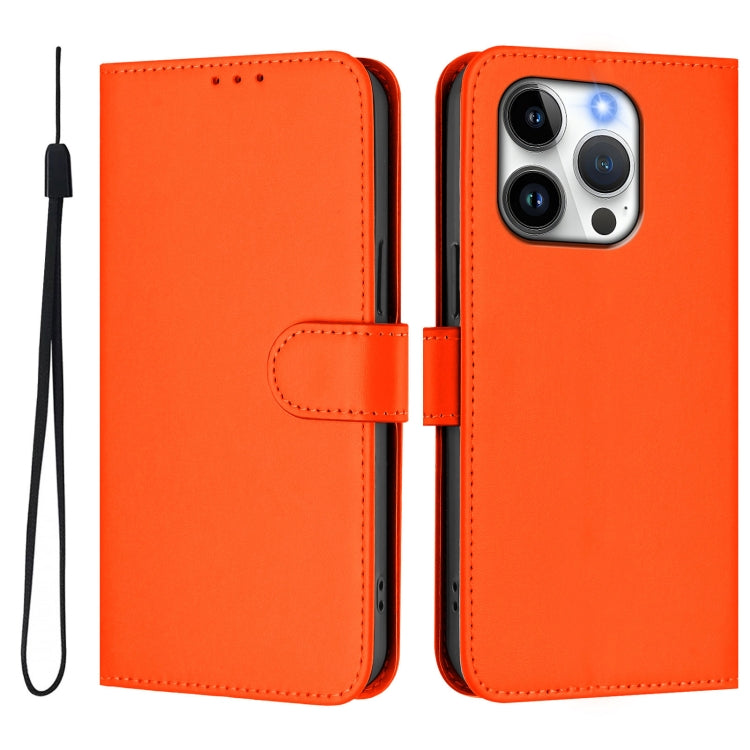 For iPhone 15 Pro Skin Feel Solid Color Leather Phone Case with Lanyard