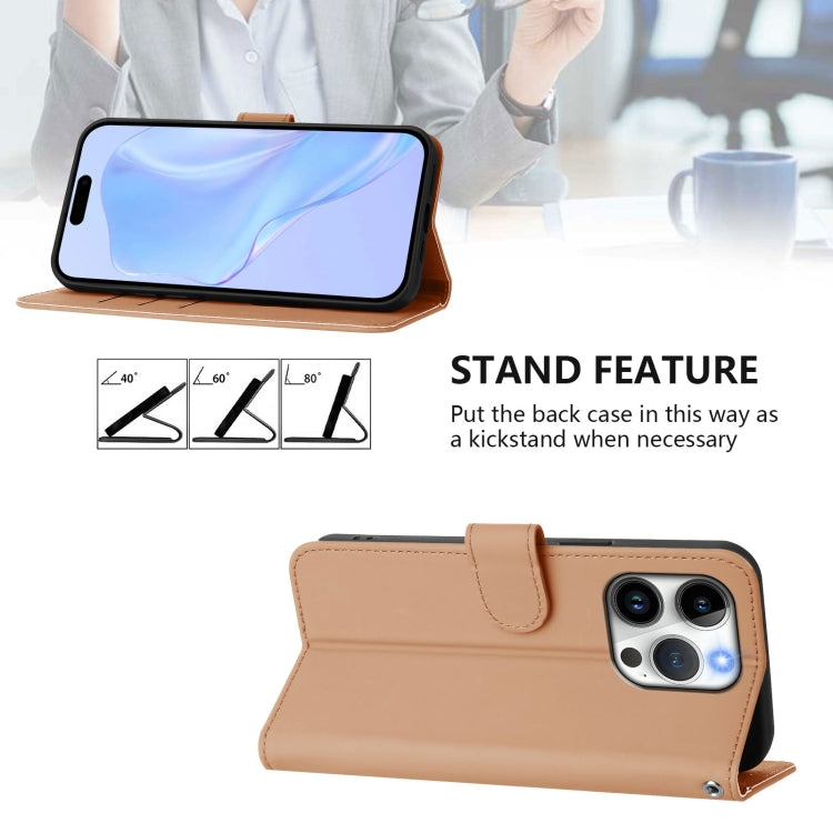 For iPhone 15 Pro Skin Feel Solid Color Leather Phone Case with Lanyard