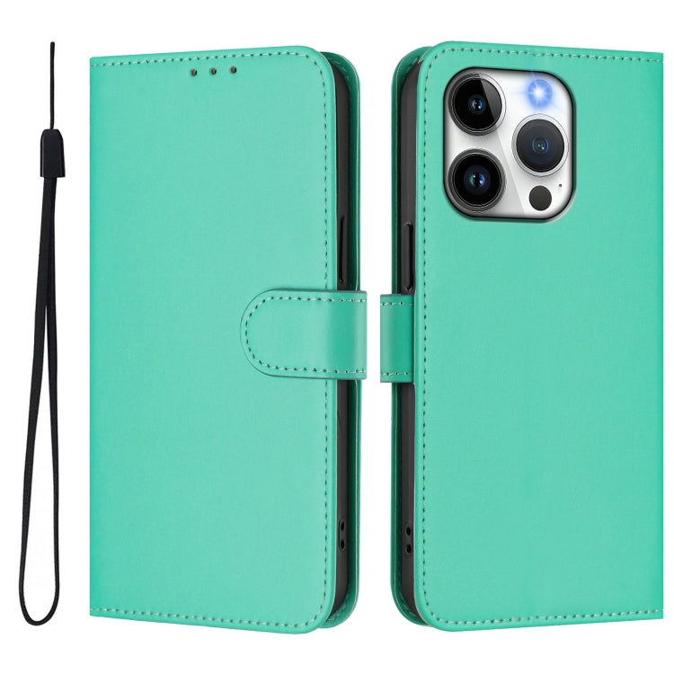 For iPhone 15 Pro Skin Feel Solid Color Leather Phone Case with Lanyard
