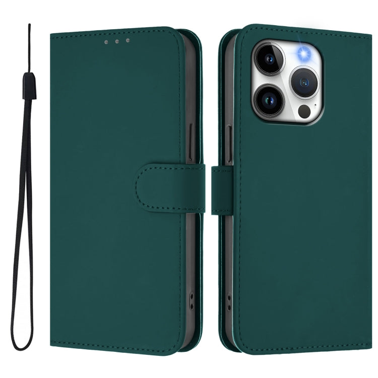 For iPhone 15 Pro Skin Feel Solid Color Leather Phone Case with Lanyard