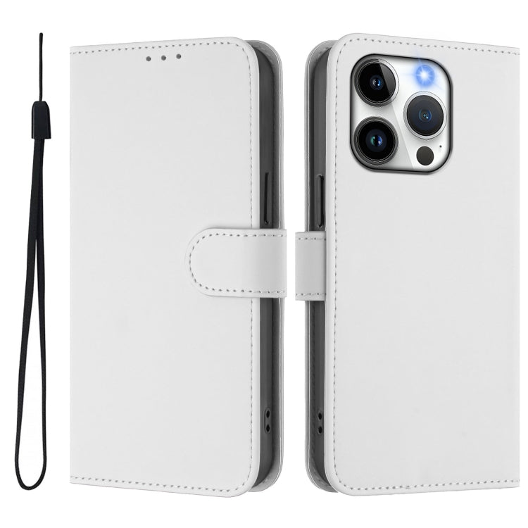 For iPhone 15 Pro Skin Feel Solid Color Leather Phone Case with Lanyard
