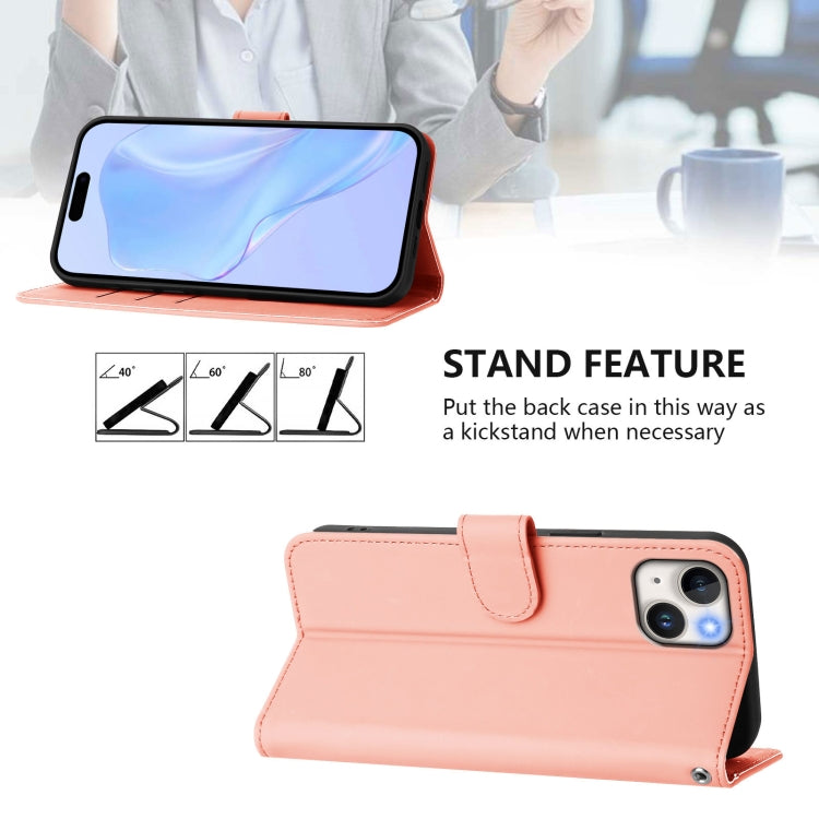 For iPhone 15 Plus Skin Feel Solid Color Leather Phone Case with Lanyard