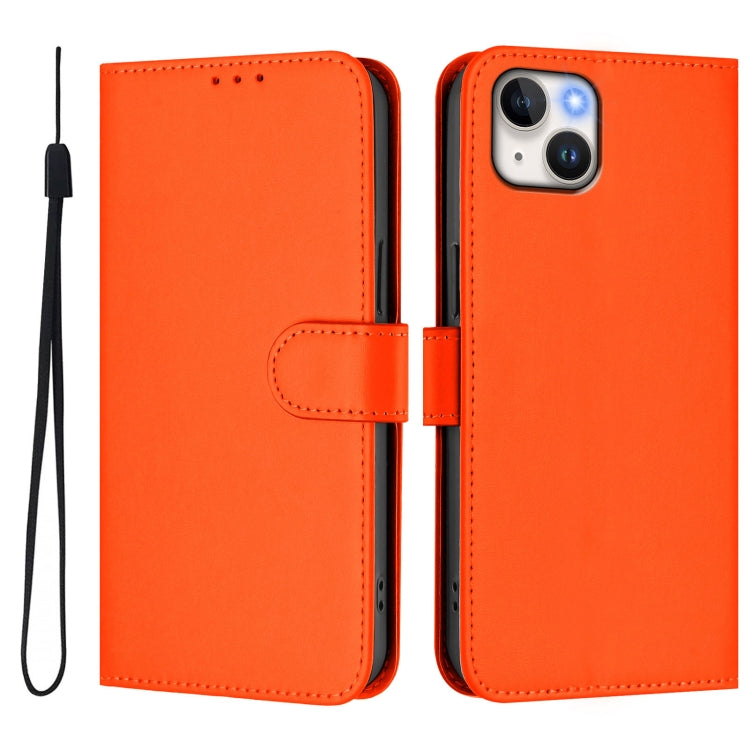 For iPhone 15 Plus Skin Feel Solid Color Leather Phone Case with Lanyard