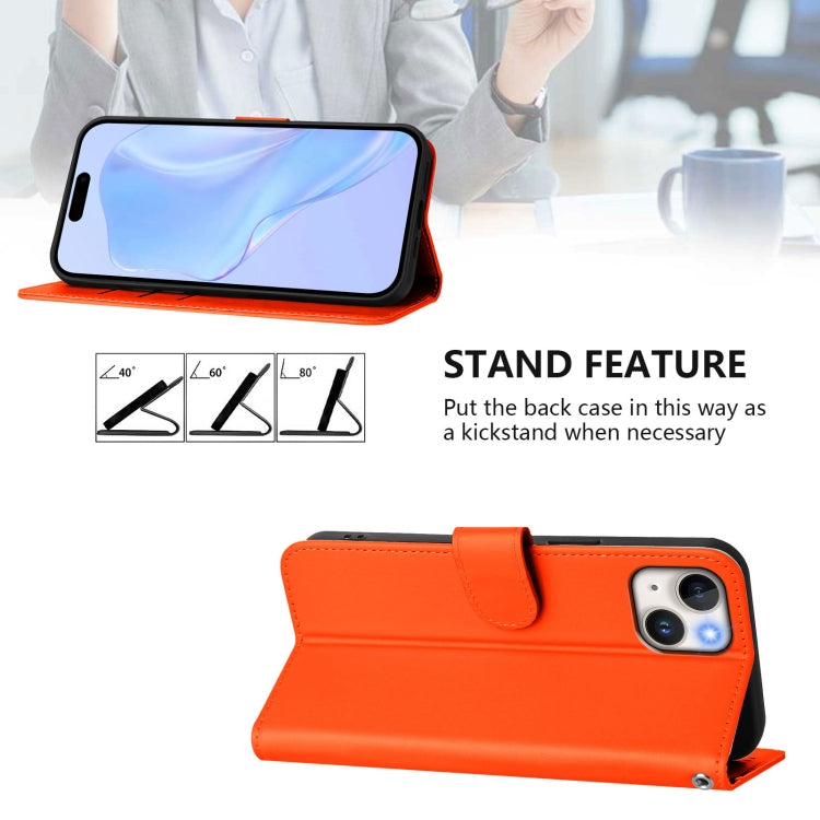 For iPhone 15 Plus Skin Feel Solid Color Leather Phone Case with Lanyard
