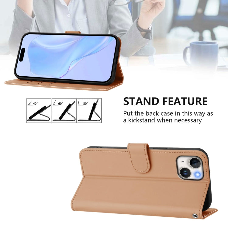 For iPhone 15 Plus Skin Feel Solid Color Leather Phone Case with Lanyard