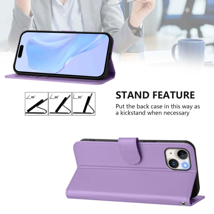 For iPhone 15 Plus Skin Feel Solid Color Leather Phone Case with Lanyard