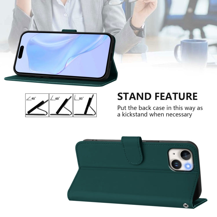 For iPhone 15 Plus Skin Feel Solid Color Leather Phone Case with Lanyard