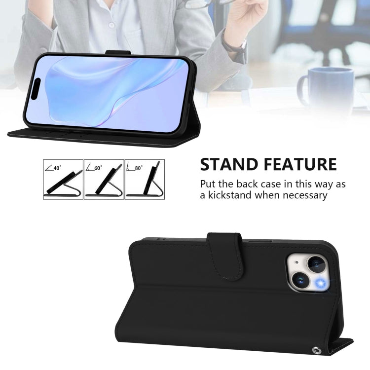 For iPhone 15 Plus Skin Feel Solid Color Leather Phone Case with Lanyard