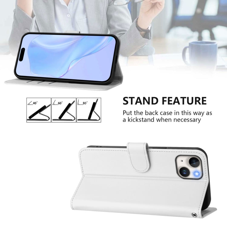 For iPhone 15 Plus Skin Feel Solid Color Leather Phone Case with Lanyard