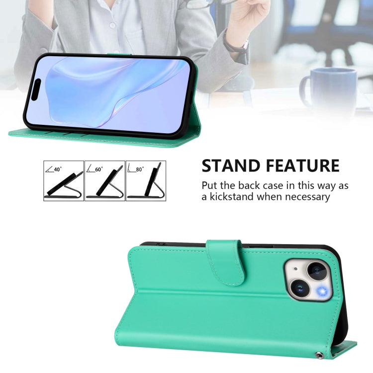 For iPhone 15 Skin Feel Solid Color Leather Phone Case with Lanyard