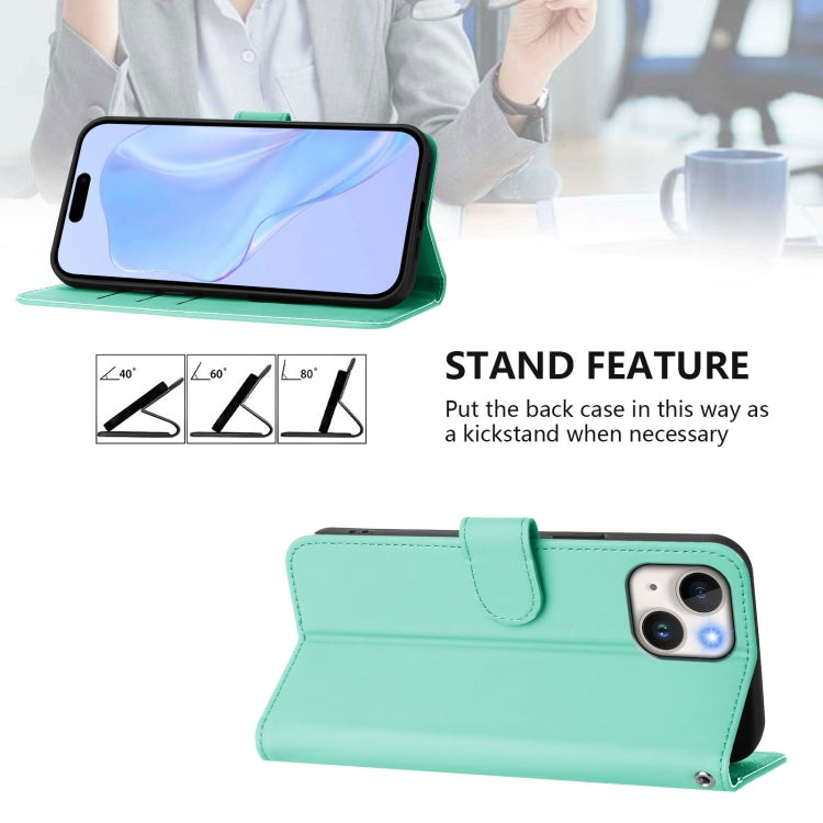 For iPhone 15 Skin Feel Solid Color Leather Phone Case with Lanyard