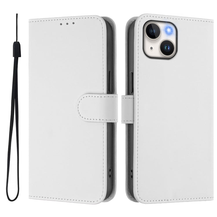 For iPhone 15 Skin Feel Solid Color Leather Phone Case with Lanyard