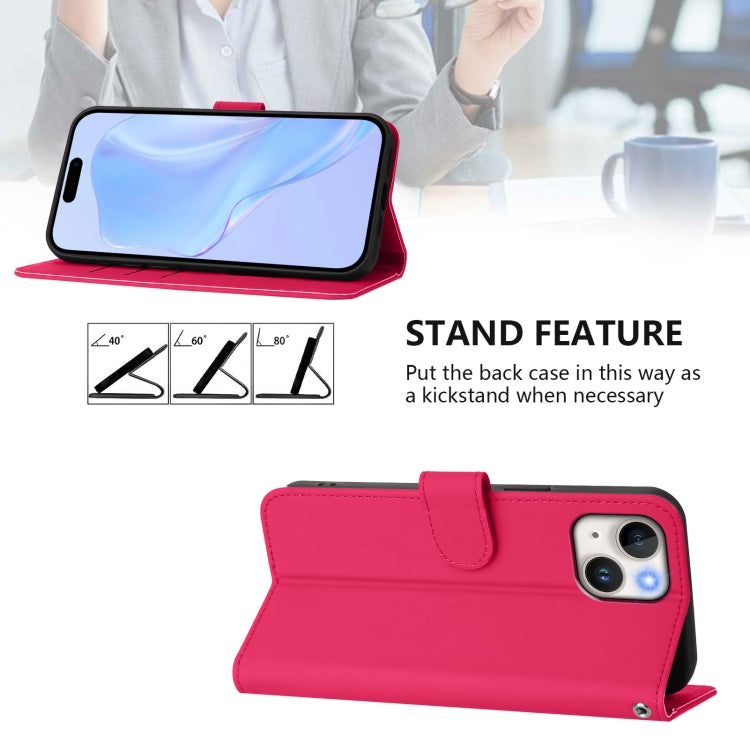 For iPhone 15 Skin Feel Solid Color Leather Phone Case with Lanyard