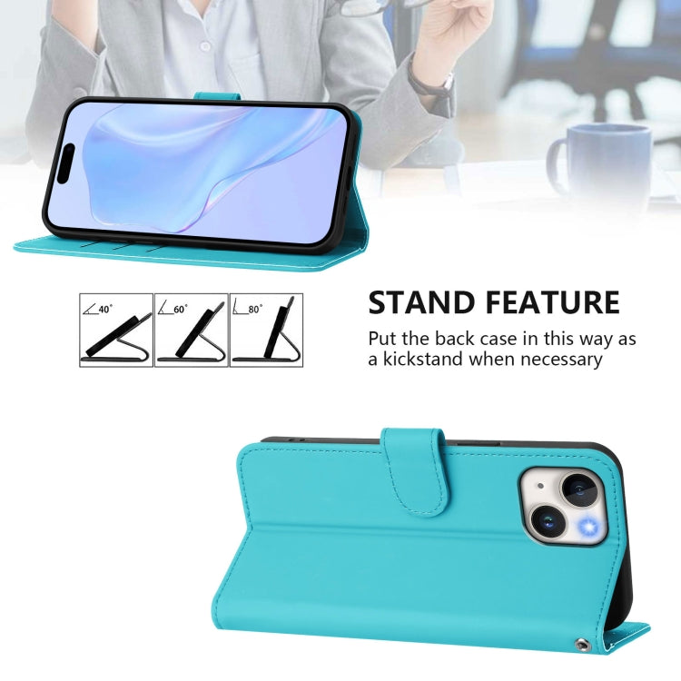 For iPhone 15 Skin Feel Solid Color Leather Phone Case with Lanyard