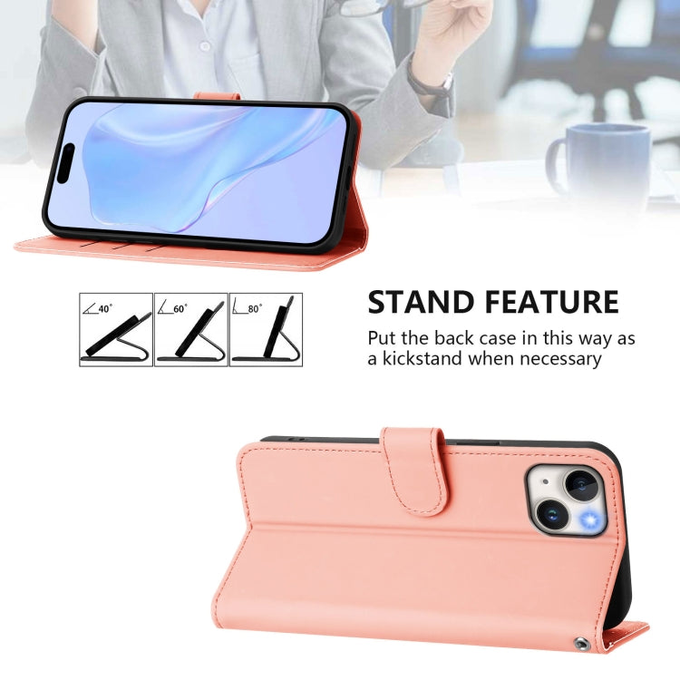For iPhone 14 Plus Skin Feel Solid Color Leather Phone Case with Lanyard