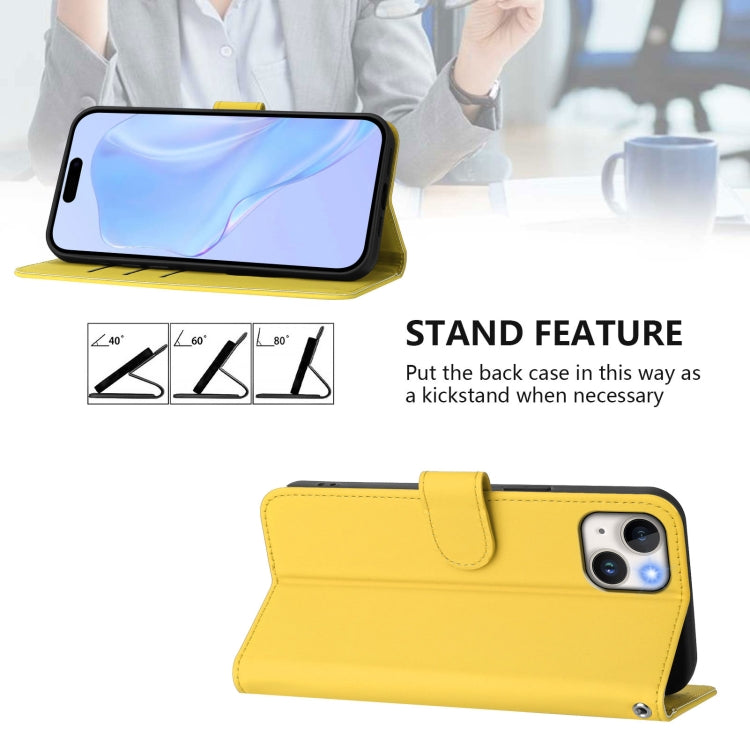 For iPhone 14 Plus Skin Feel Solid Color Leather Phone Case with Lanyard