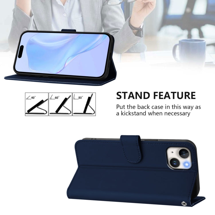For iPhone 14 Plus Skin Feel Solid Color Leather Phone Case with Lanyard
