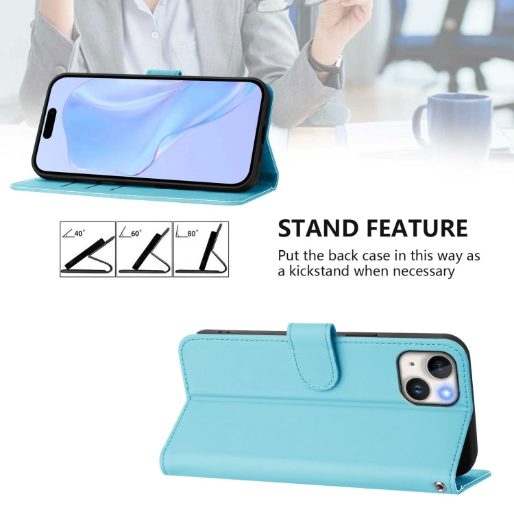 For iPhone 14 Plus Skin Feel Solid Color Leather Phone Case with Lanyard