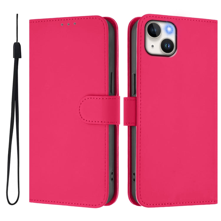 For iPhone 14 Plus Skin Feel Solid Color Leather Phone Case with Lanyard