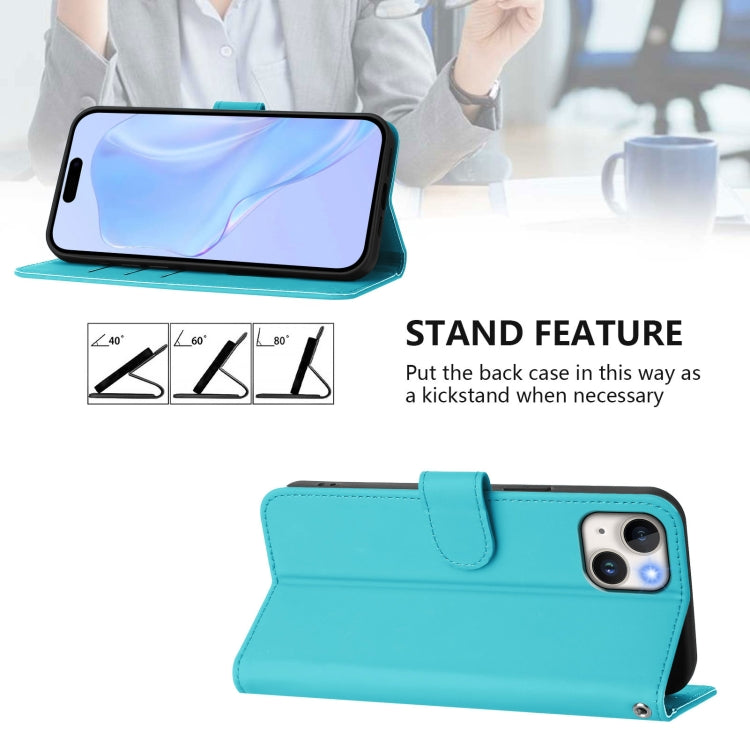 For iPhone 14 Plus Skin Feel Solid Color Leather Phone Case with Lanyard