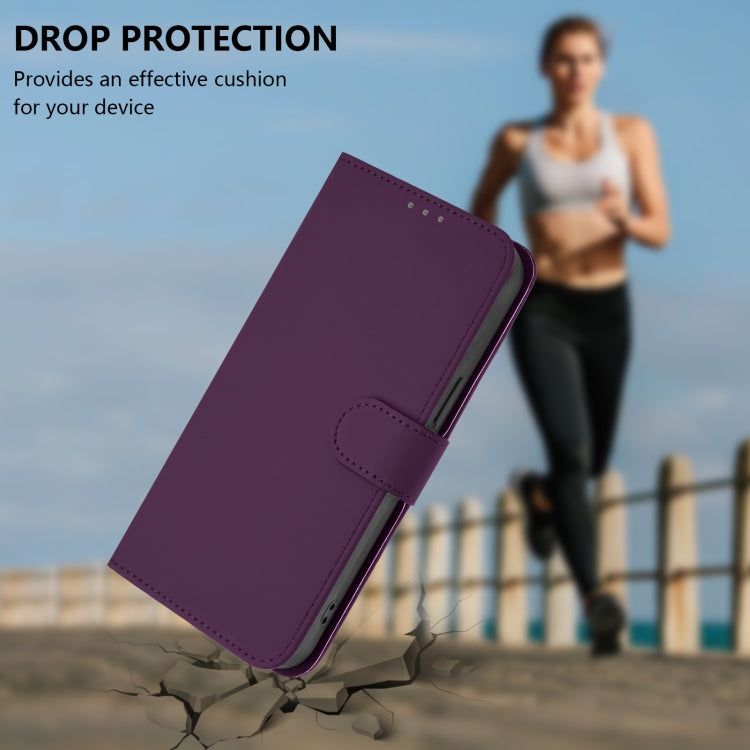 For iPhone 14 Plus Skin Feel Solid Color Leather Phone Case with Lanyard