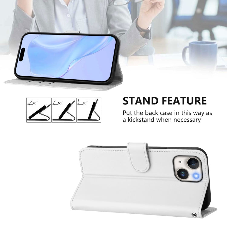 For iPhone 14 / 13 Skin Feel Solid Color Leather Phone Case with Lanyard